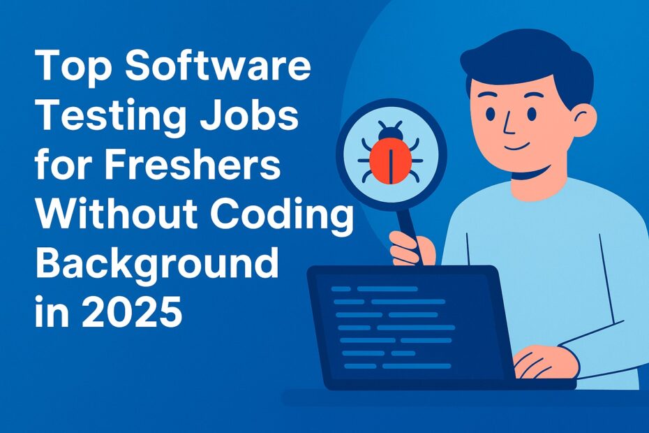 Software testing jobs for freshers without coding background – career guide thumbnail showing growth path and job opportunities in QA